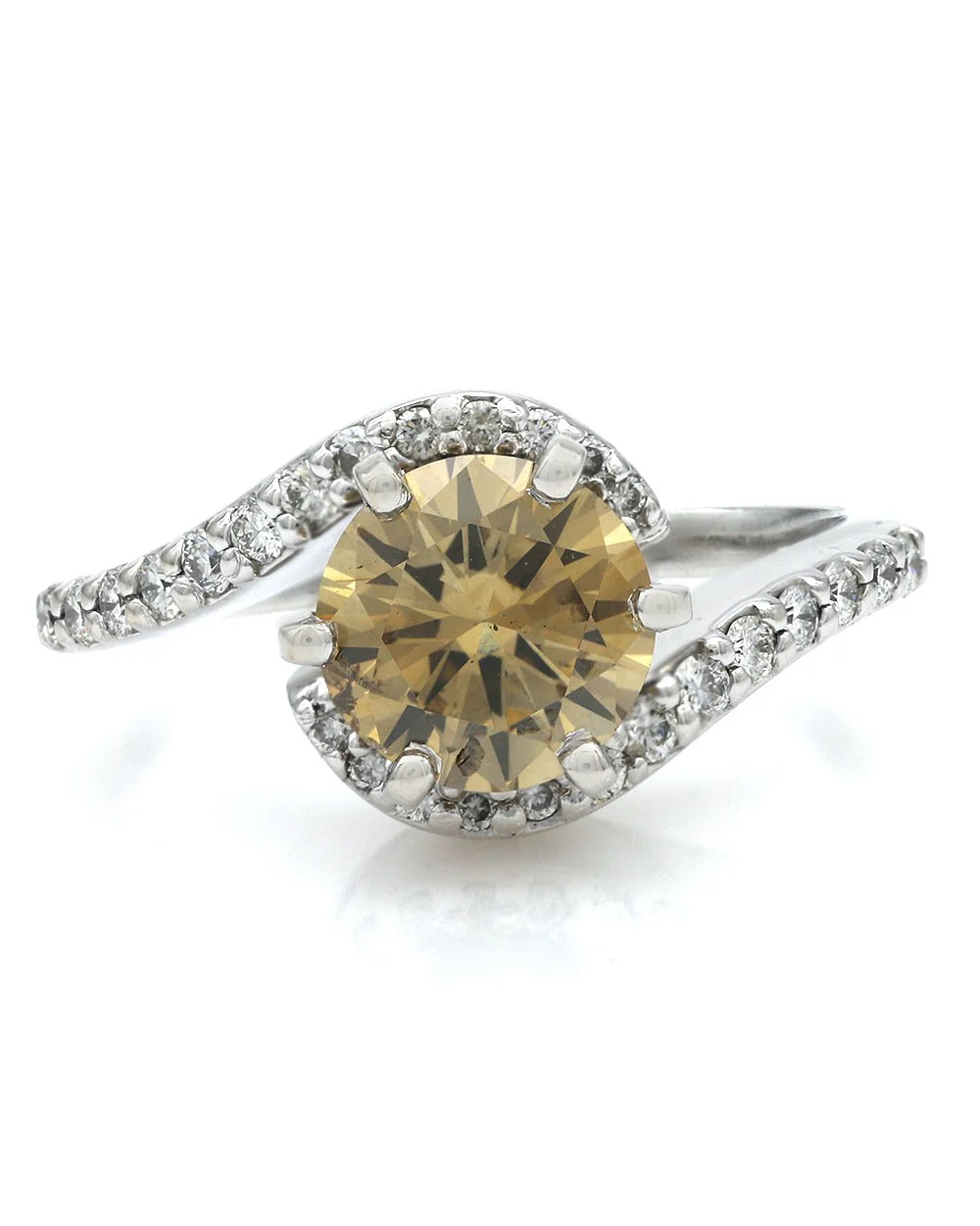 Cognac Colored Round Brilliant Cut Diamond Solitaire Ring in 14KW - Image 2