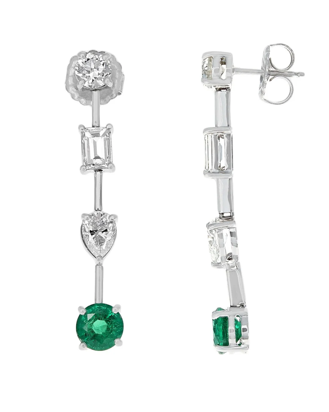 Columbian Emerald and Diamond Earring Drops in 18KW - Image 2