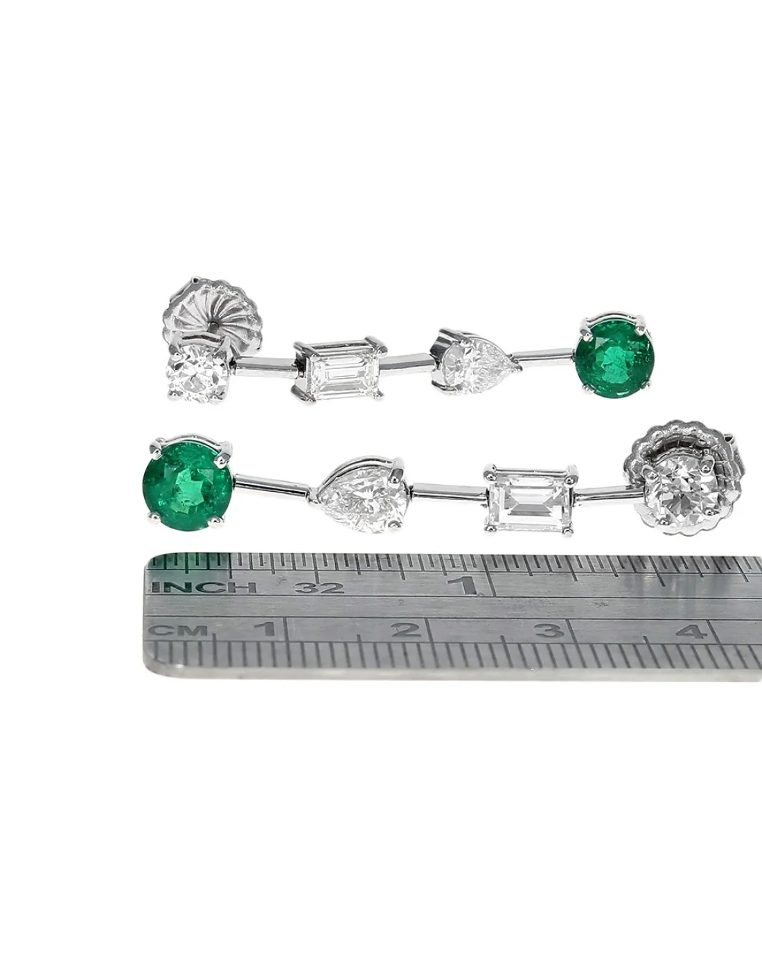 Columbian Emerald and Diamond Earring Drops in 18KW - Image 3