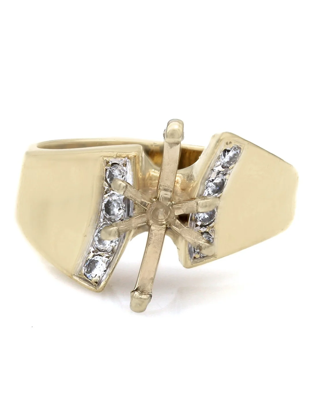 Concave and Tapered Mounting with Round Diamond Accents in 14k Yellow Gold - Image 2