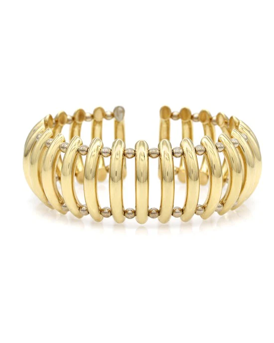 Convex Bar Spring Cuff Bracelet in Gold - Image 2