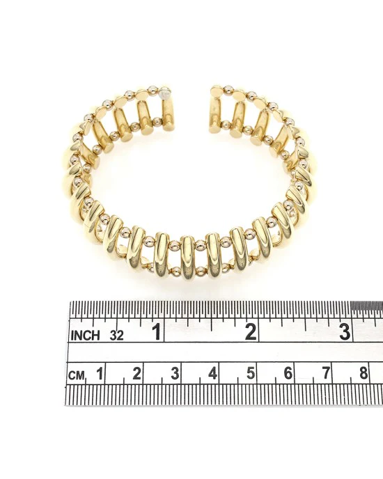 Convex Bar Spring Cuff Bracelet in Gold - Image 3