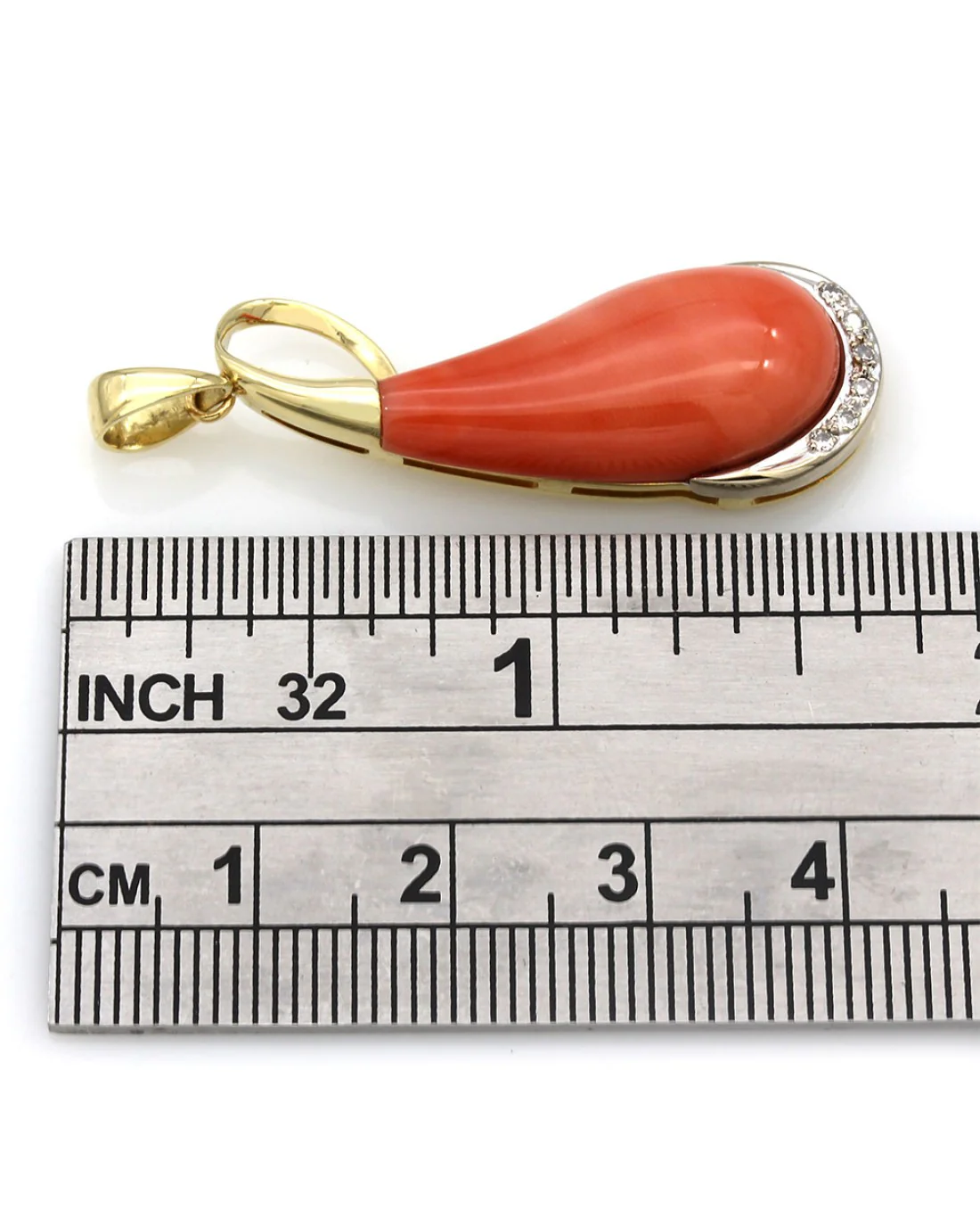 Coral and Diamond Accent Teardop Pendant - Image 2