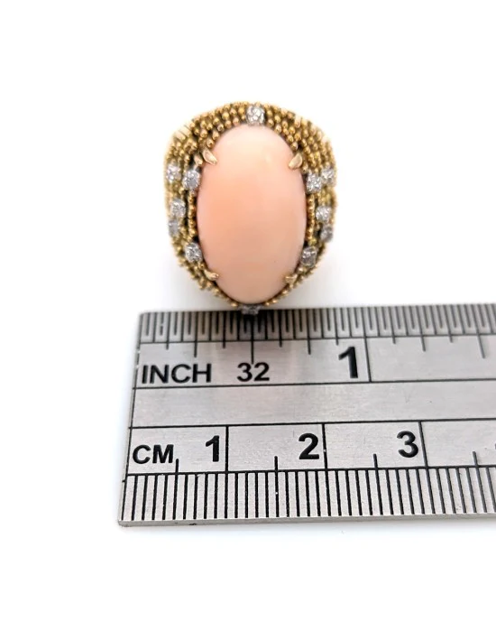 Coral Cabochon and Diamond Tapered Ring - Image 4