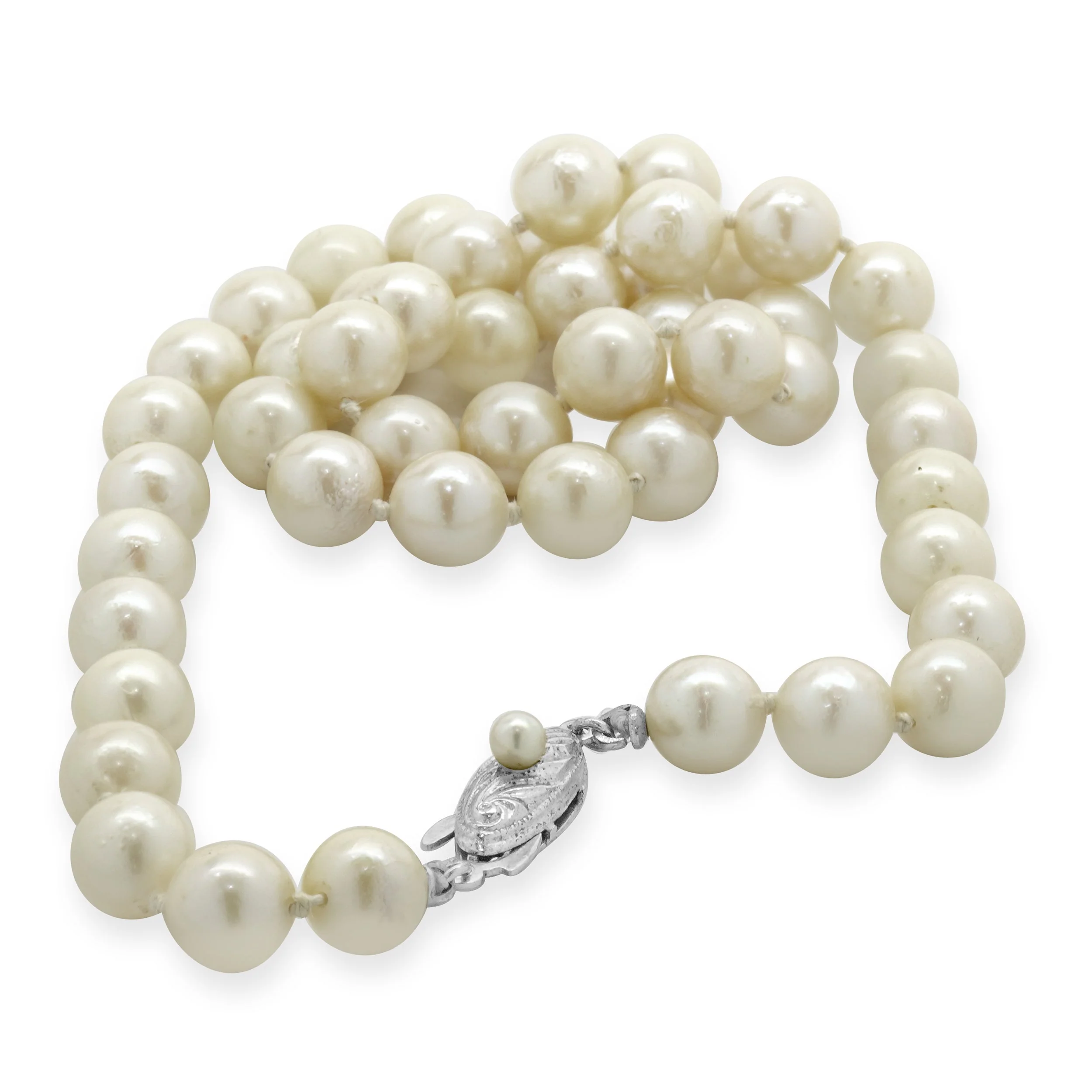 Cream 7MM Pearl Necklace with Sterling Silver Clasp - Image 2