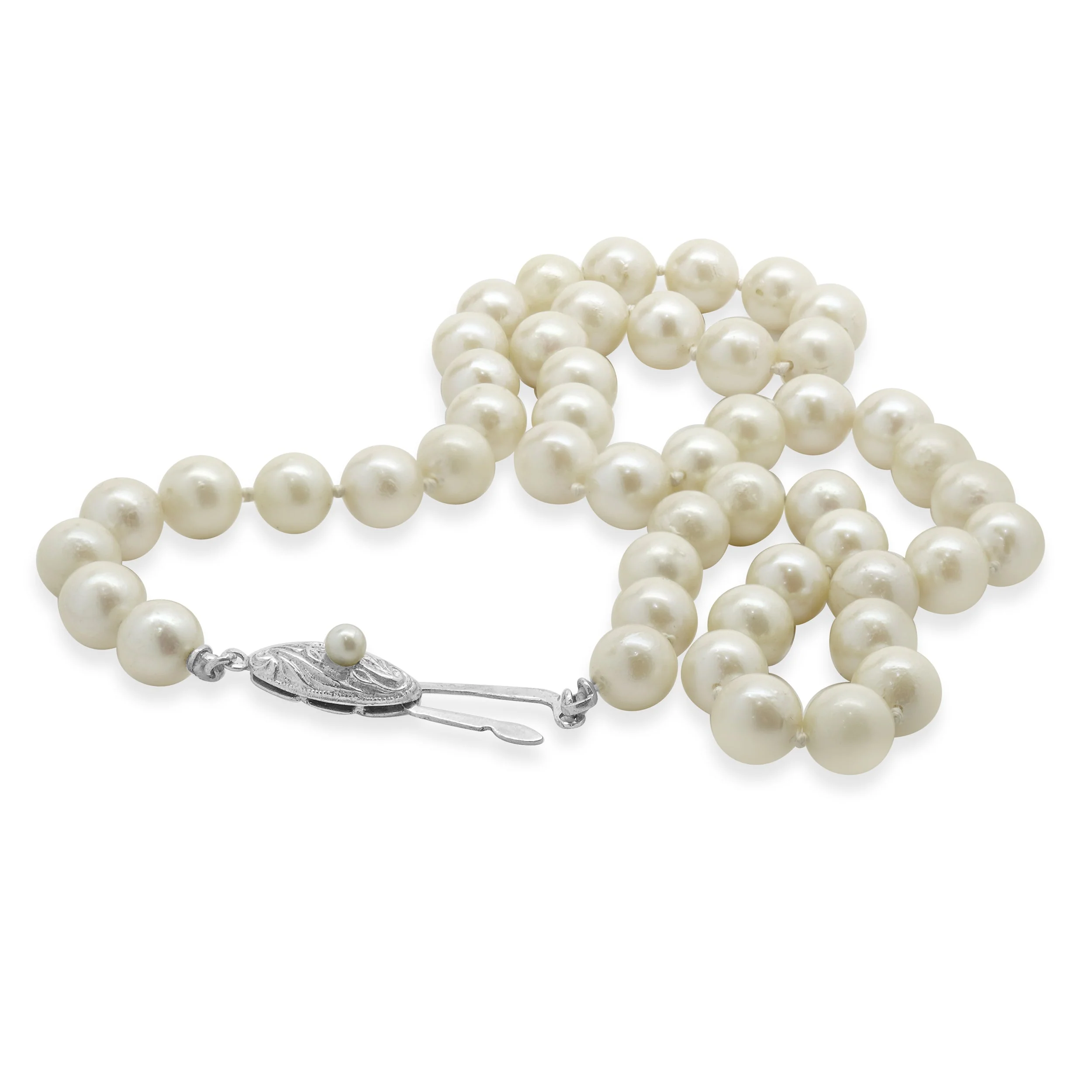 Cream 7MM Pearl Necklace with Sterling Silver Clasp - Image 3