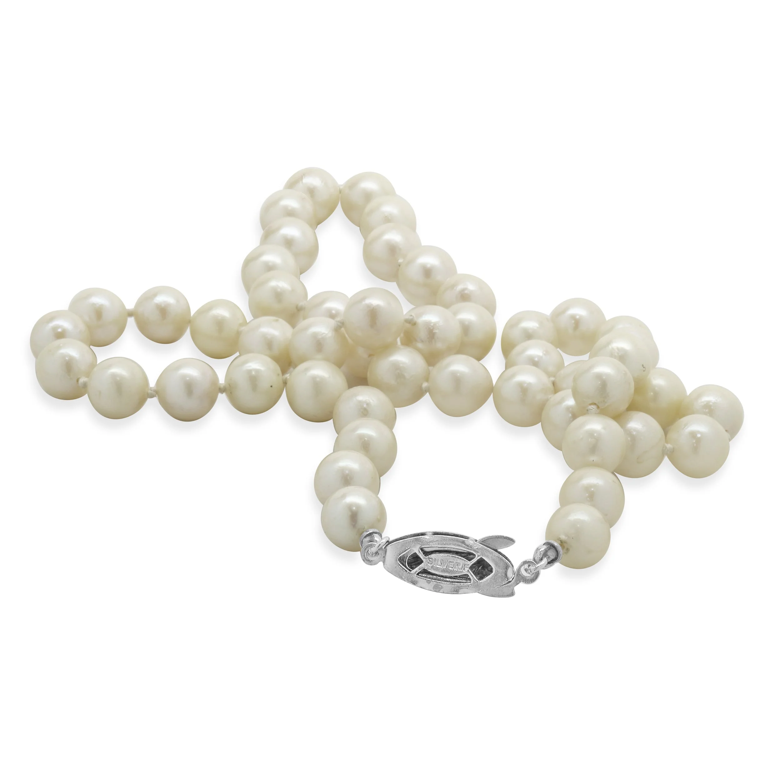 Cream 7MM Pearl Necklace with Sterling Silver Clasp - Image 4