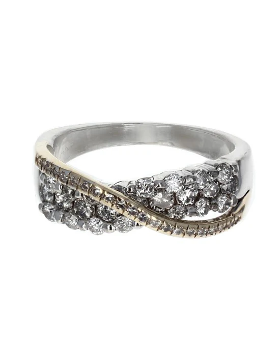 Crossover Pave Diamond Ring in White and Yellow Gold - Image 2