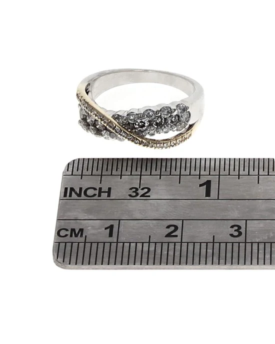 Crossover Pave Diamond Ring in White and Yellow Gold - Image 3