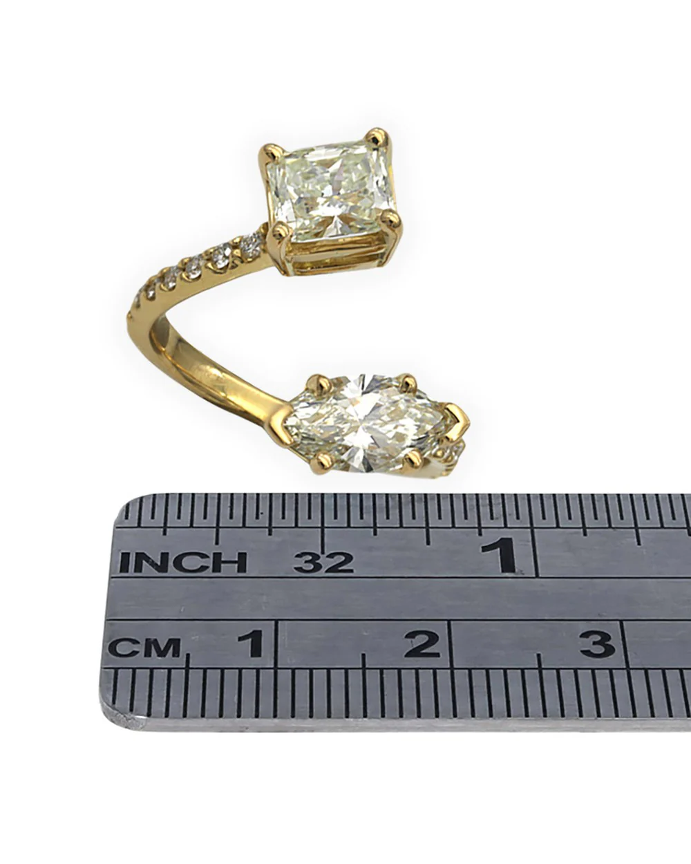 Custom Made Diamond Radiant & Marquise Bypass Ring in 18KY - Image 3