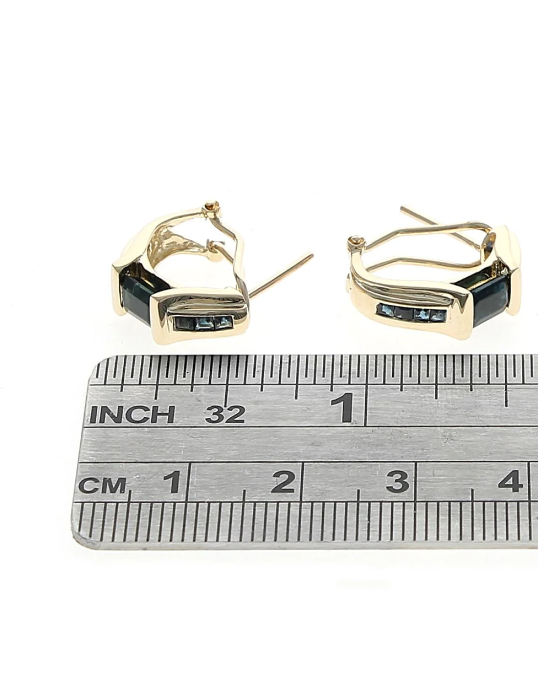 Dark Blue Australian Sapphire J Curve Earrings in Yellow Gold - Image 3