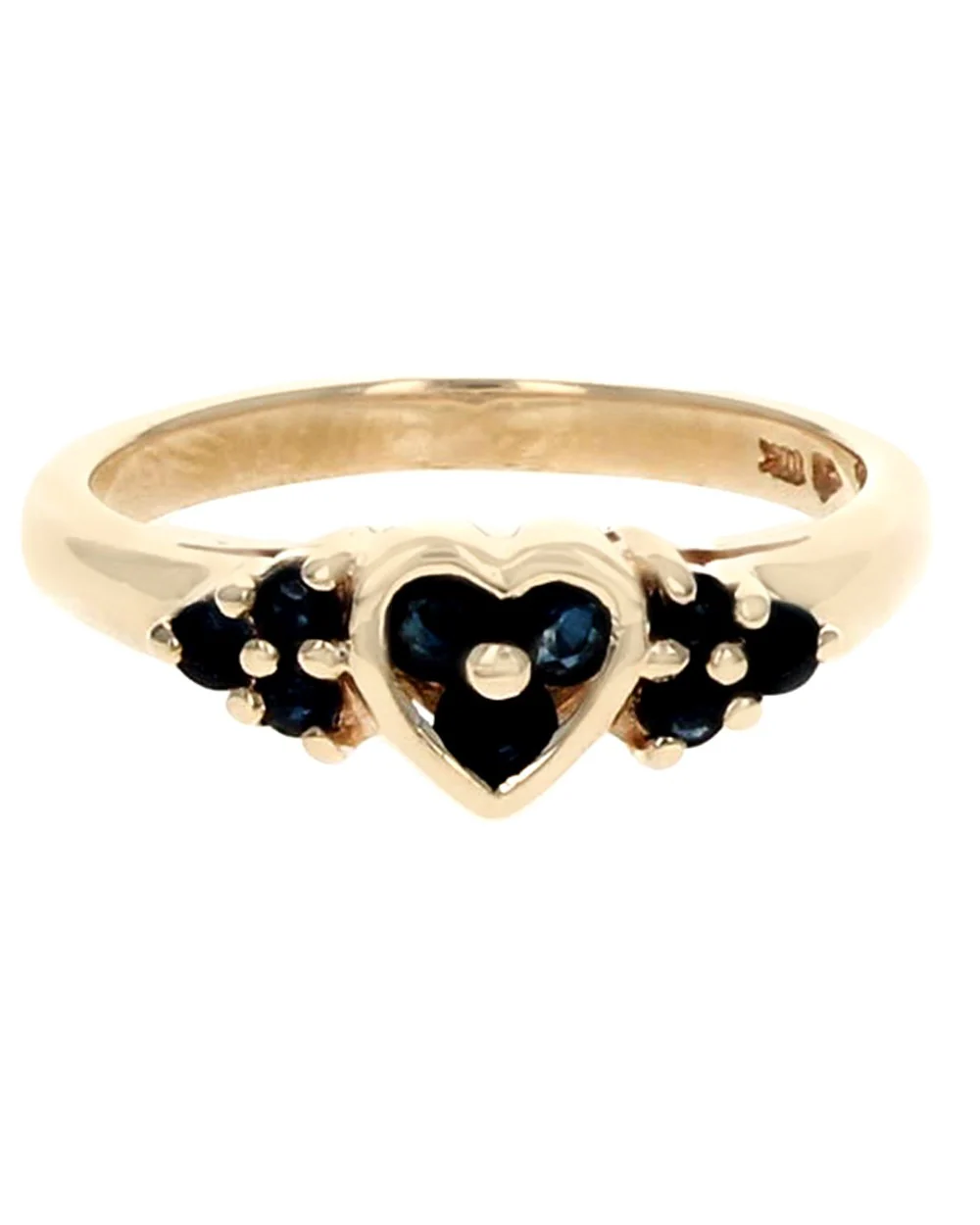 Dark Blue Sapphie Heart Shaped Ring in Yellow Gold - Image 2