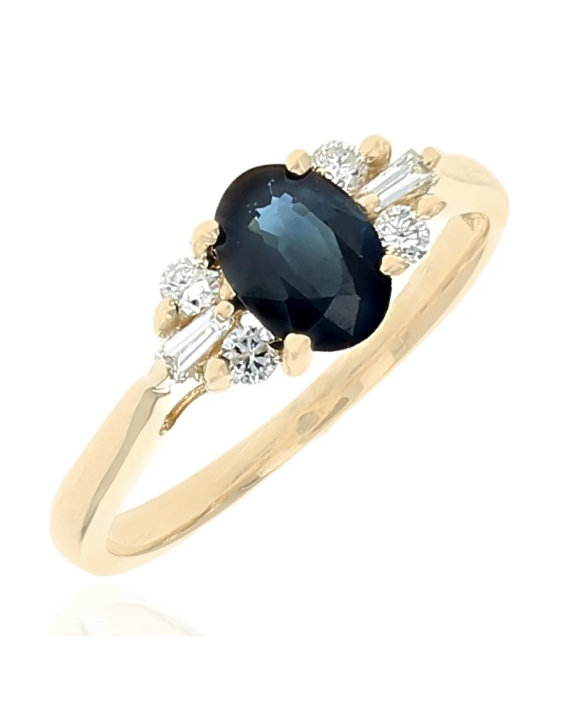 Dark Blue Sapphire and Diamond Accent Ring in Yellow Gold