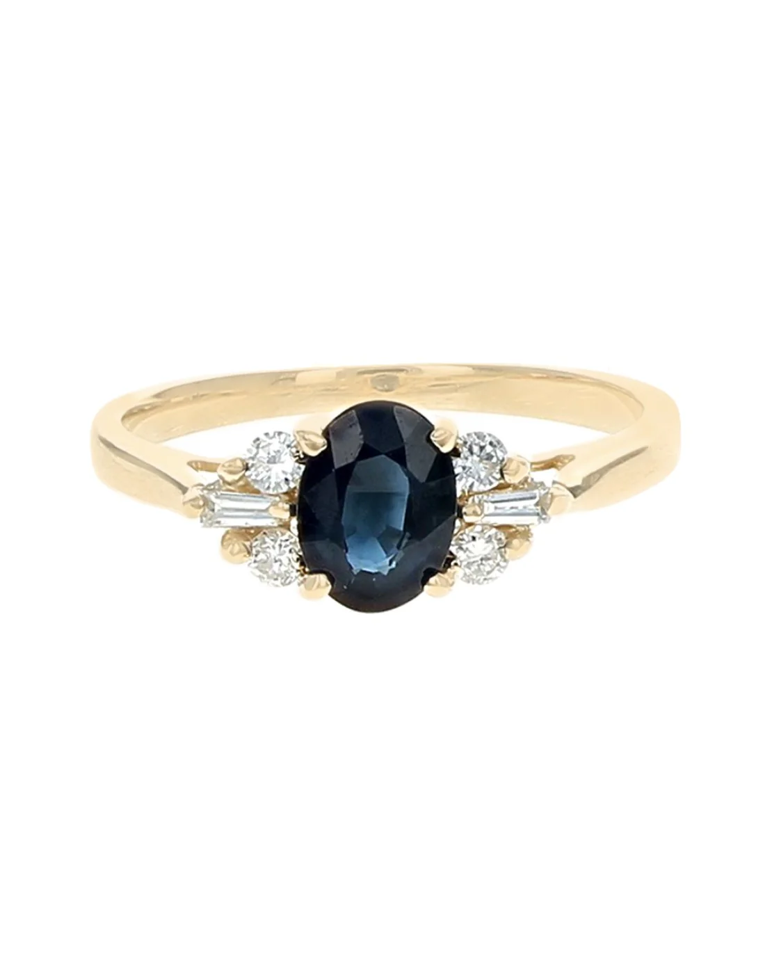 Dark Blue Sapphire and Diamond Accent Ring in Yellow Gold - Image 2