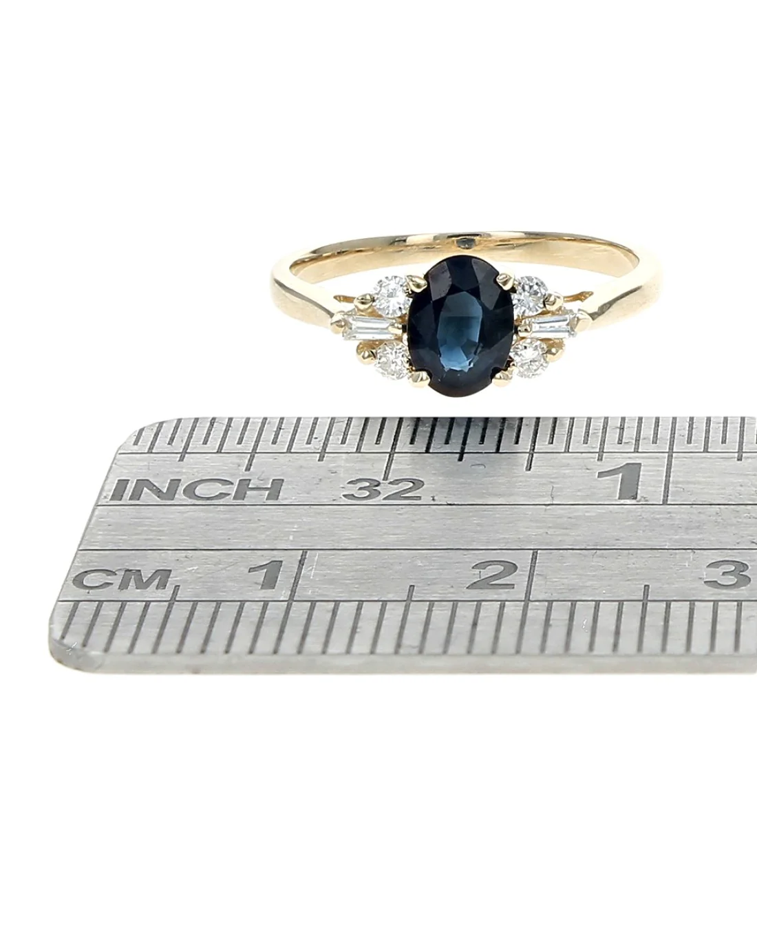 Dark Blue Sapphire and Diamond Accent Ring in Yellow Gold - Image 3