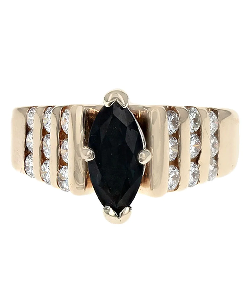 Dark Blue Sapphire and Diamond Ring in Yellow Gold - Image 2