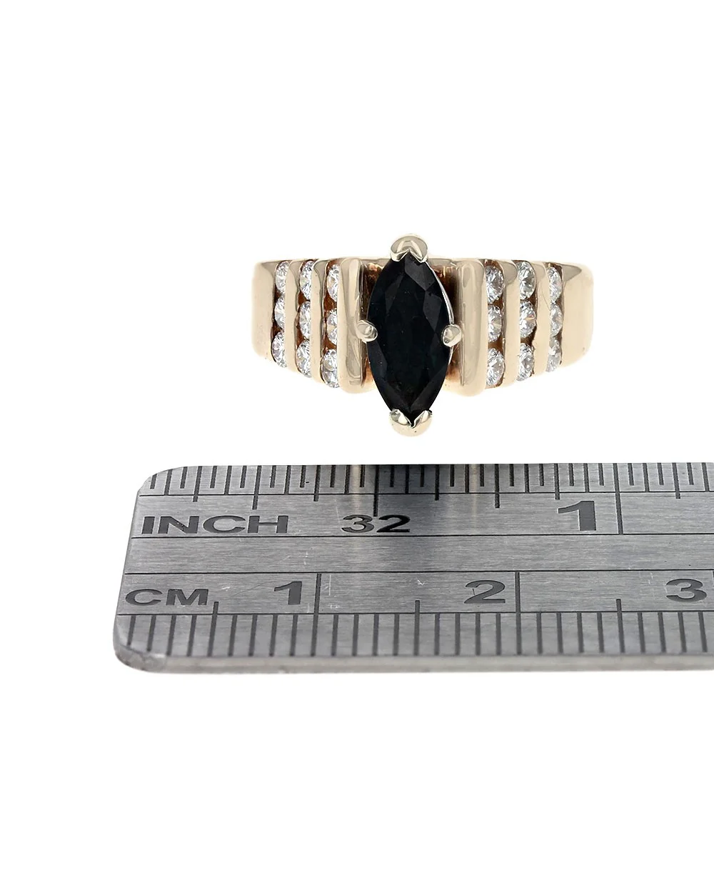 Dark Blue Sapphire and Diamond Ring in Yellow Gold - Image 3
