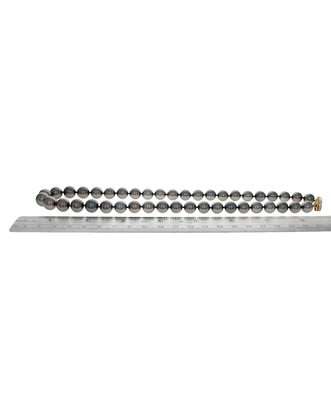 Dark Gray Tahitian Pearl Necklace with Diamond Leaf Clasp - Image 3