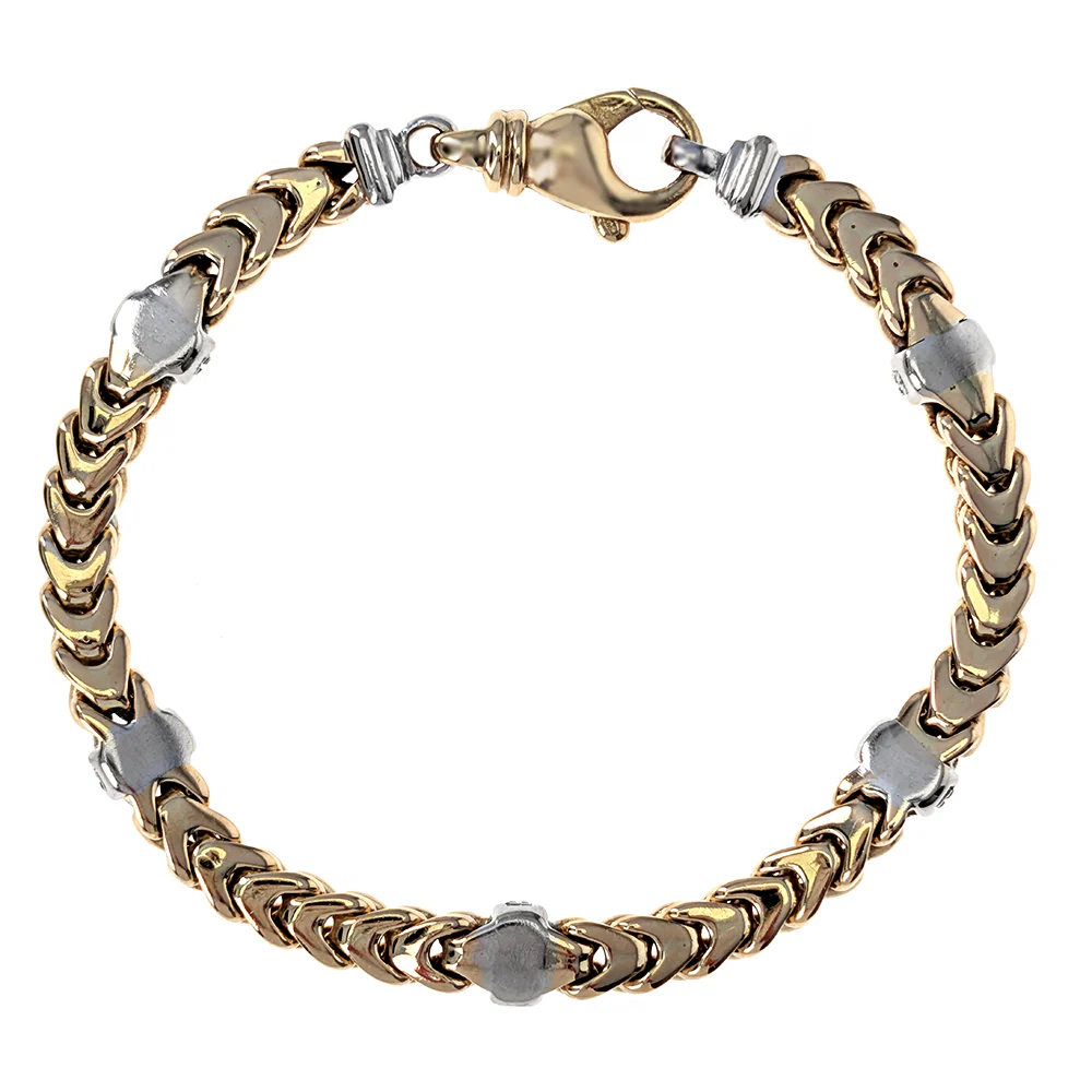David Yurman 14K Two-Tone Yellow and White Gold Round Diamond Station Wheat Chain Bracelet - Image 4