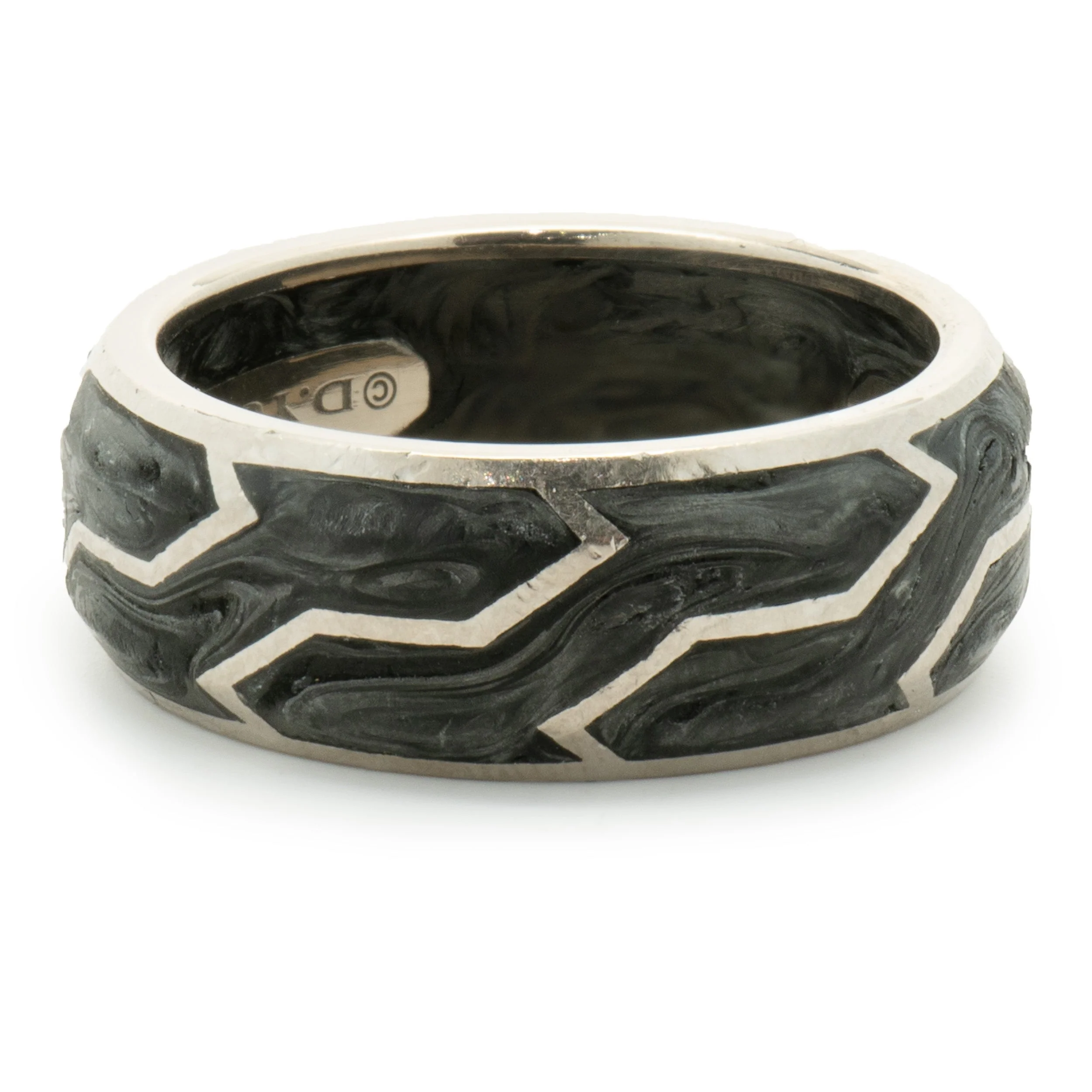 David Yurman 18 Karat White Gold Forged Carbon 8MM Band