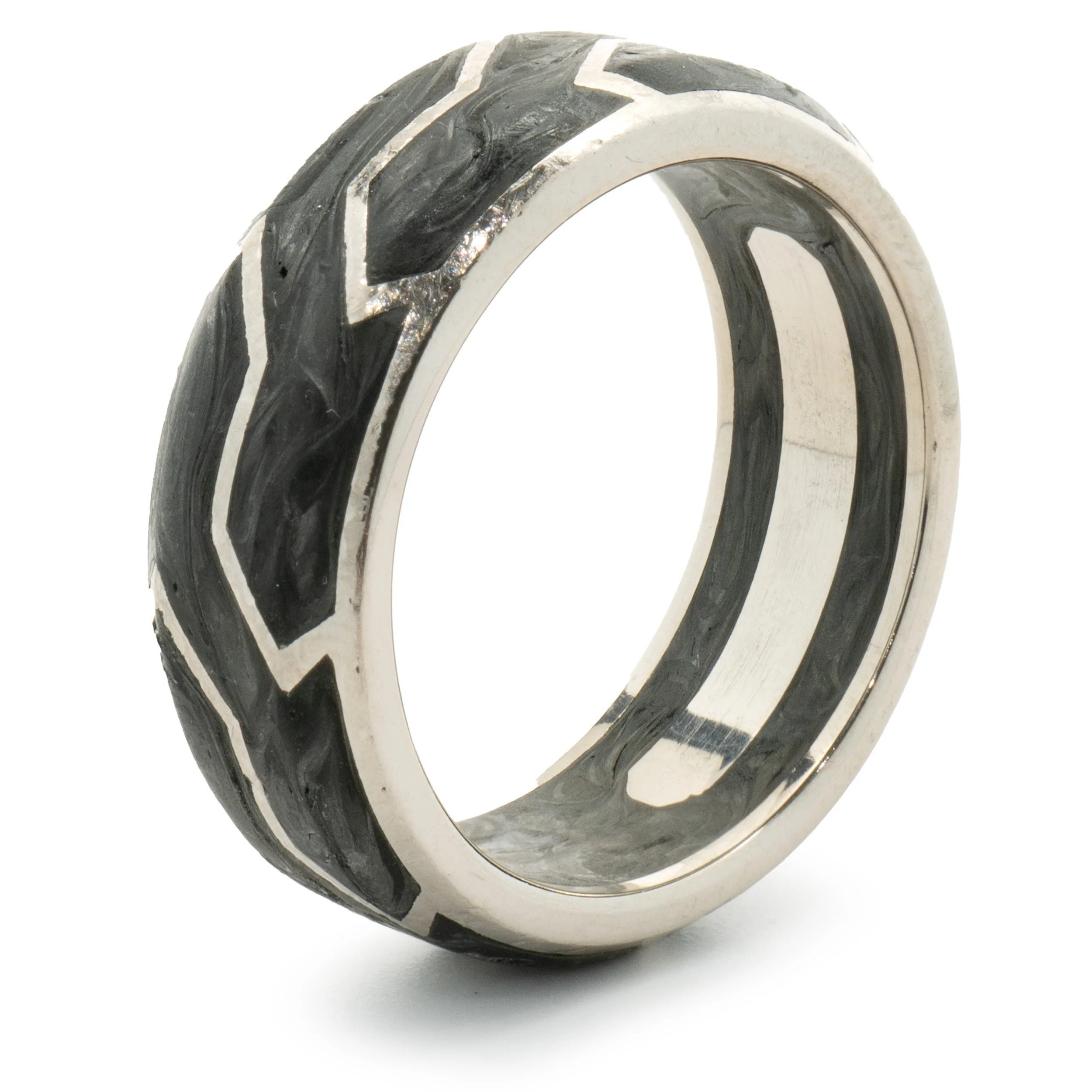 David Yurman 18 Karat White Gold Forged Carbon 8MM Band - Image 2