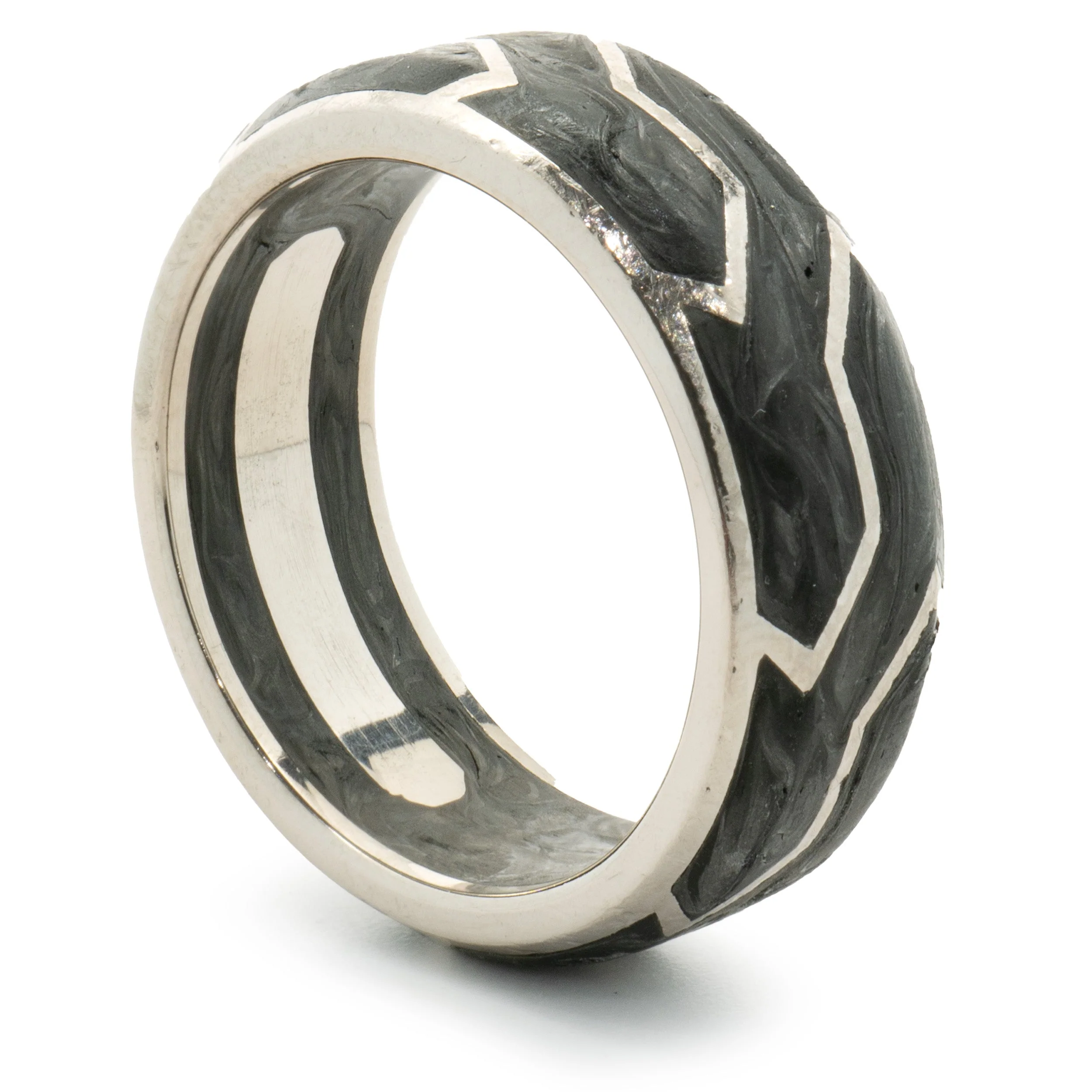 David Yurman 18 Karat White Gold Forged Carbon 8MM Band - Image 4
