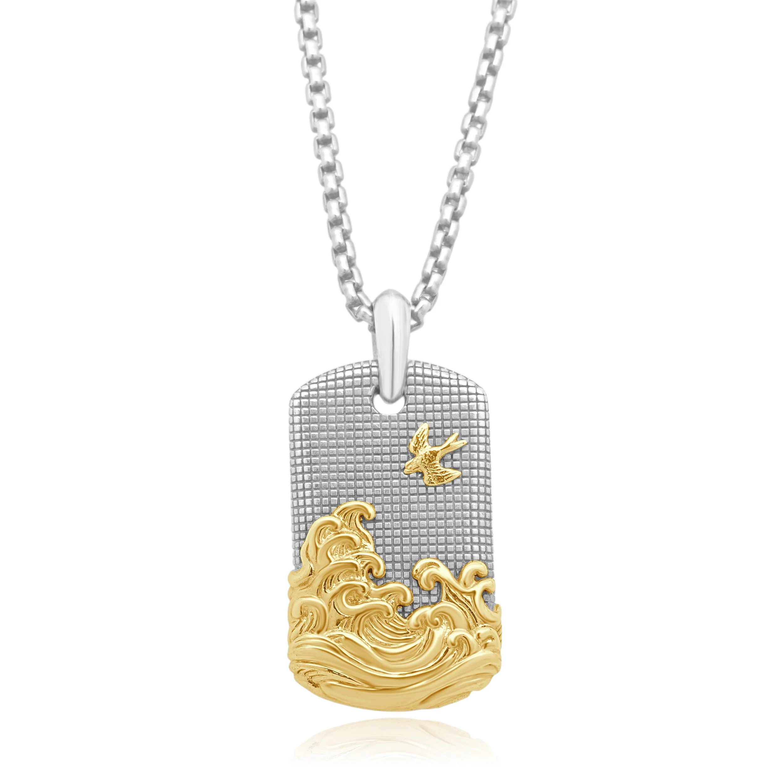 David Yurman Sterling Silver & 18 Karat Yellow Gold Waves Tag Necklace