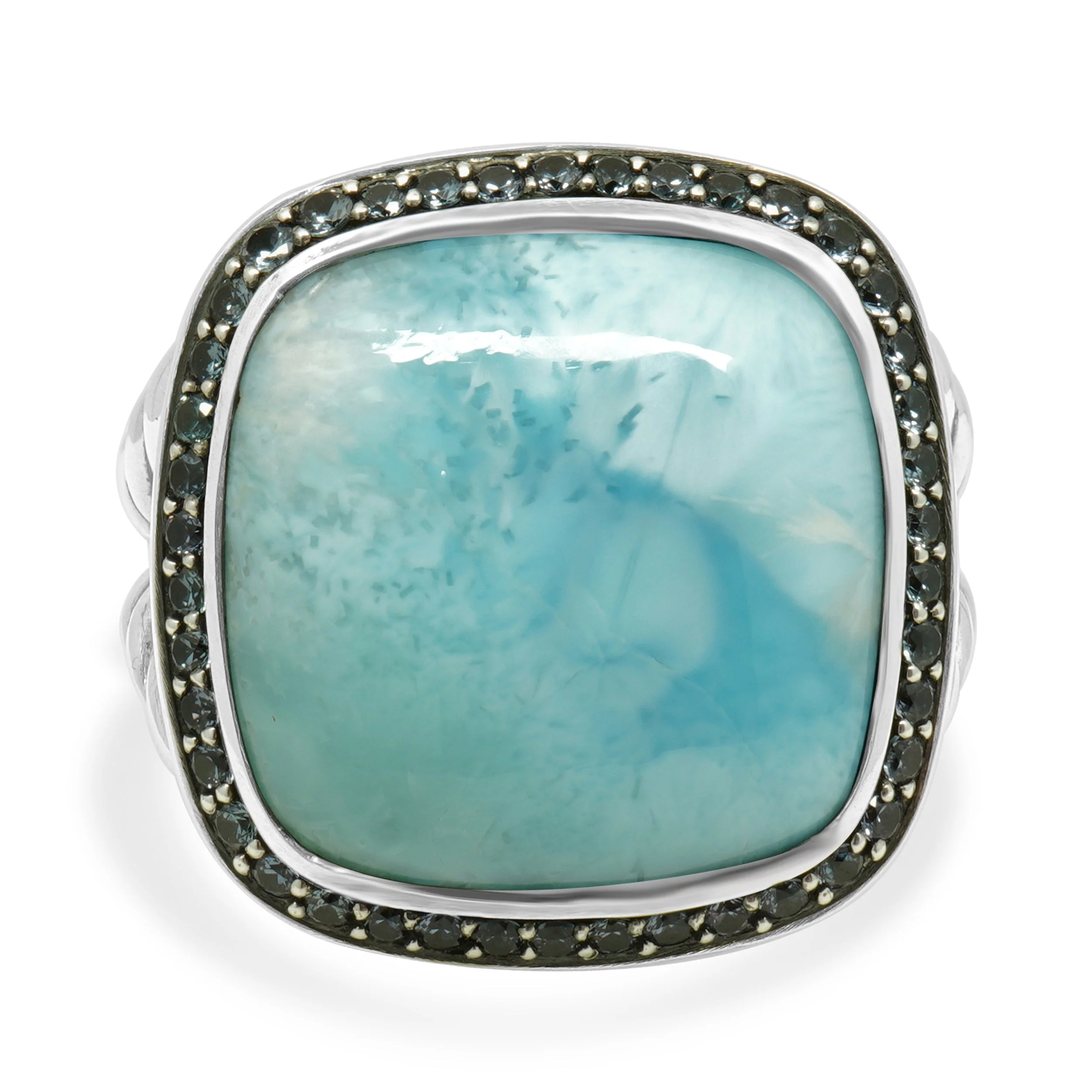 David Yurman Sterling Silver Albion Larimar and Blue Topaz Halo Ring