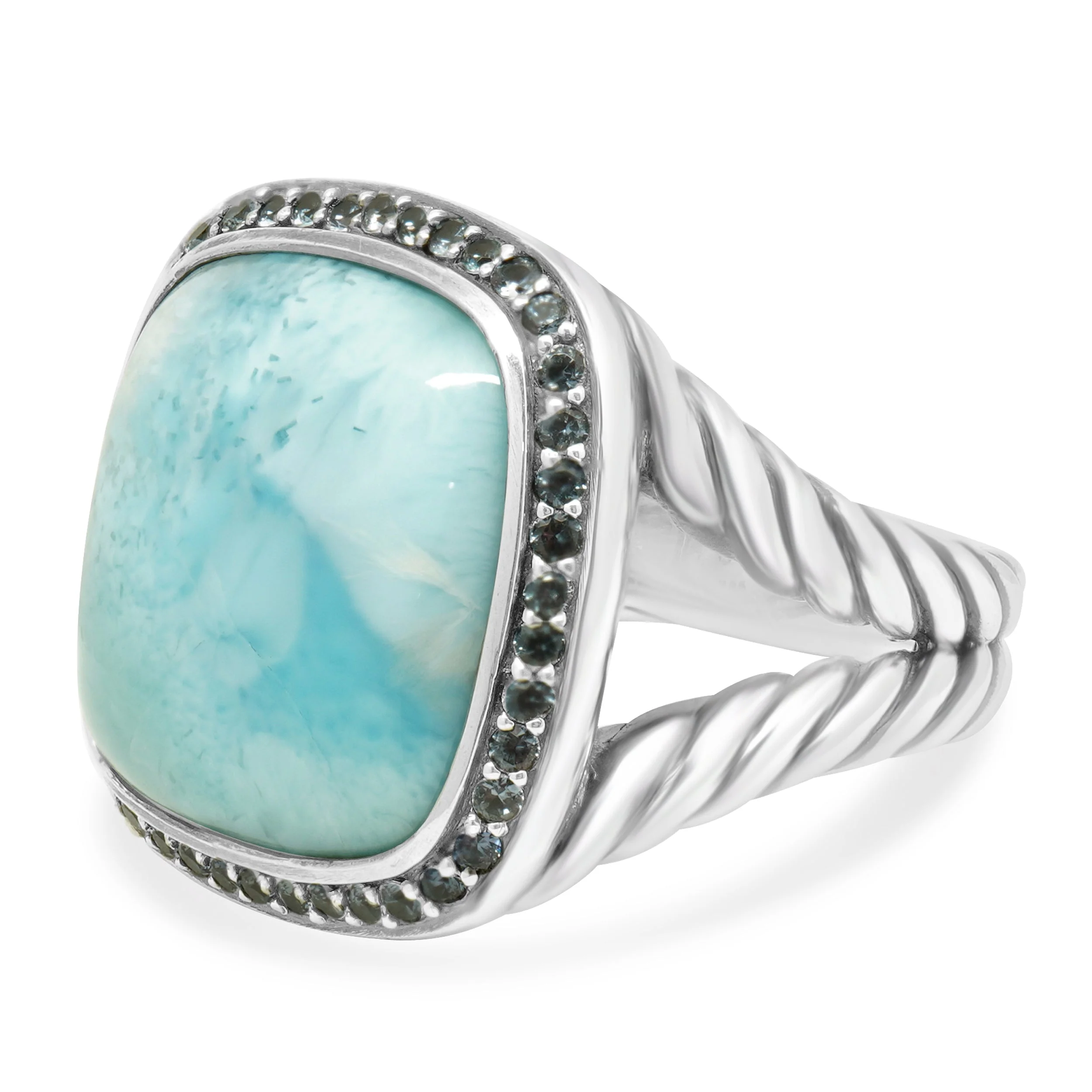 David Yurman Sterling Silver Albion Larimar and Blue Topaz Halo Ring - Image 2