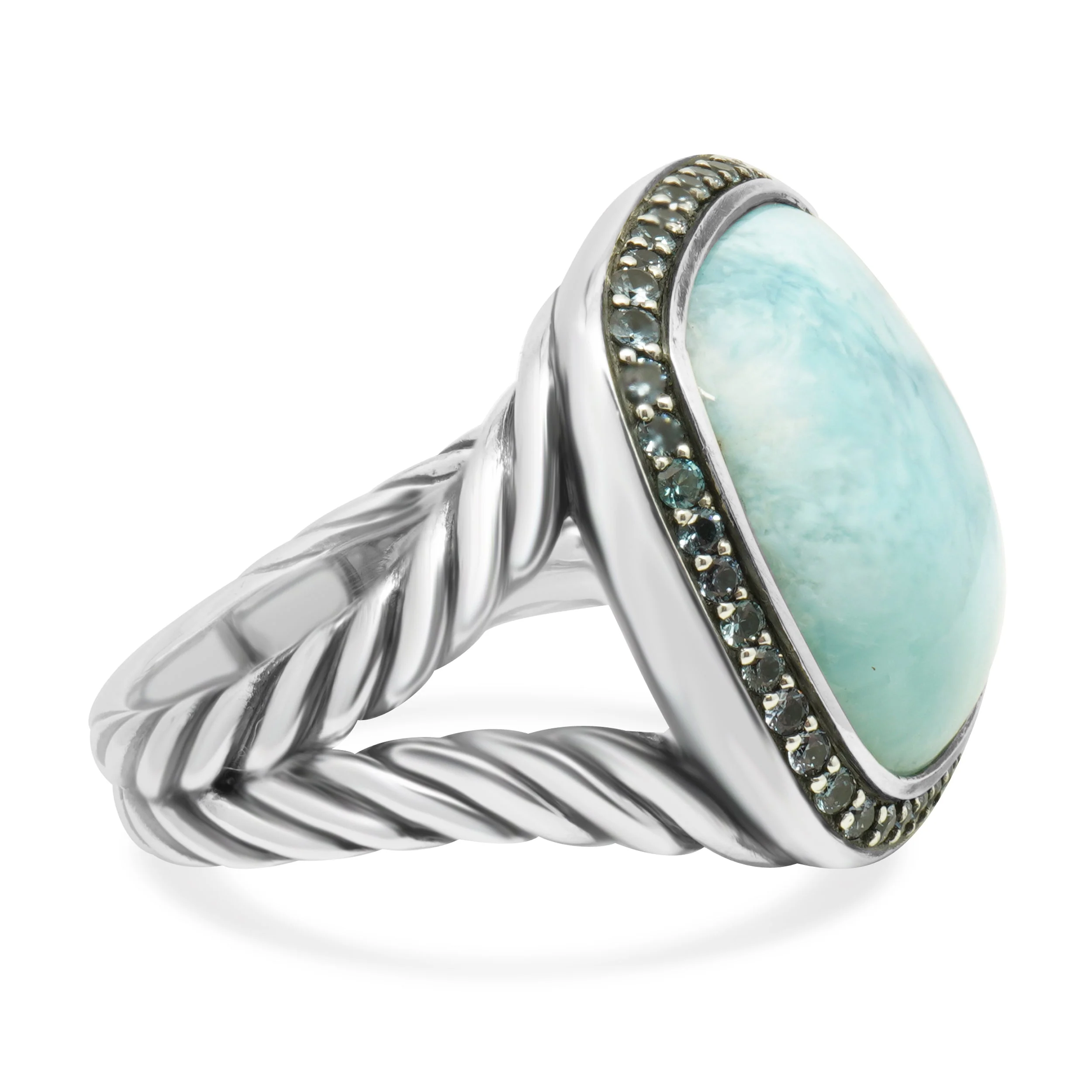 David Yurman Sterling Silver Albion Larimar and Blue Topaz Halo Ring - Image 3