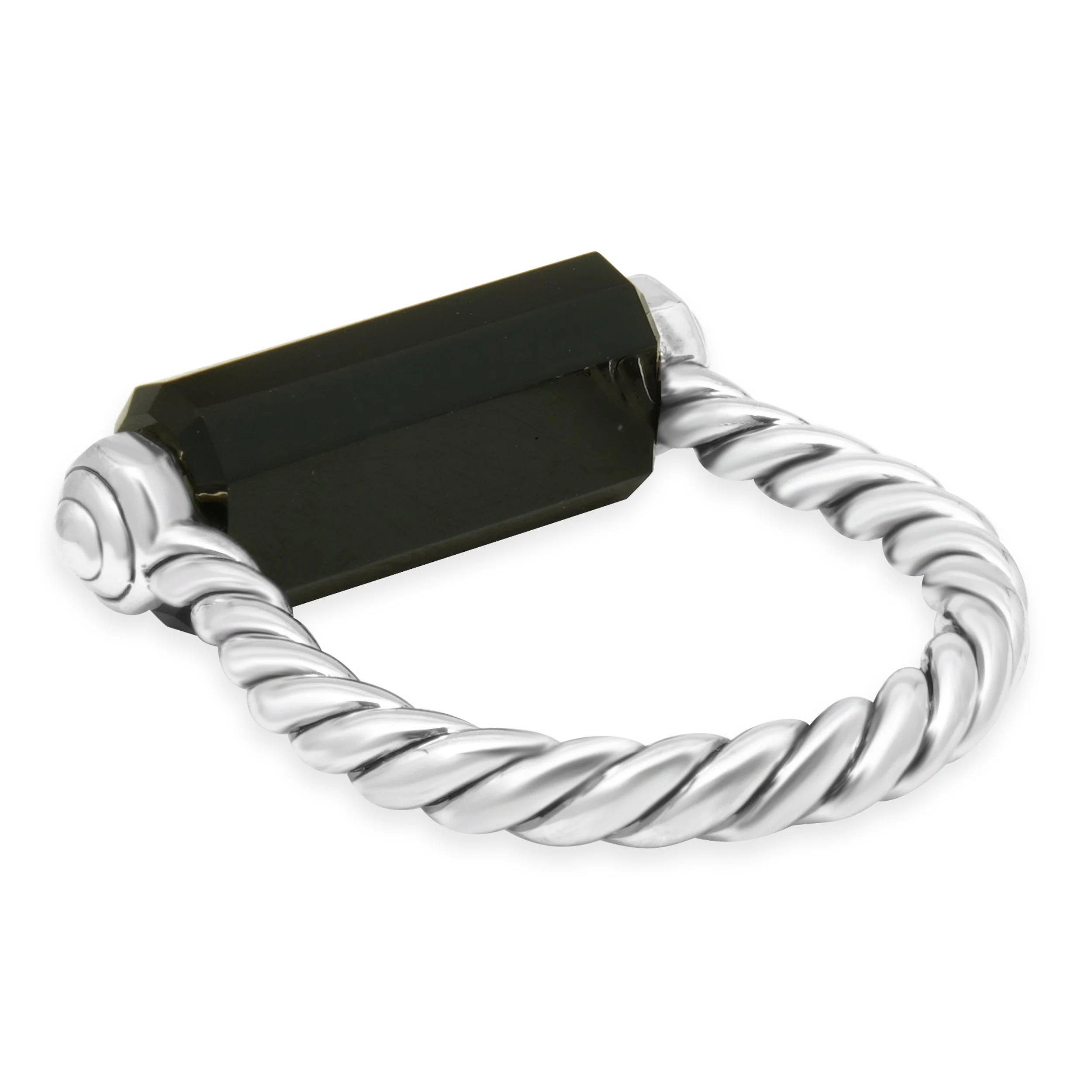 David Yurman Sterling Silver Onyx and Round Diamond Lexington Barrel Ring - Image 4