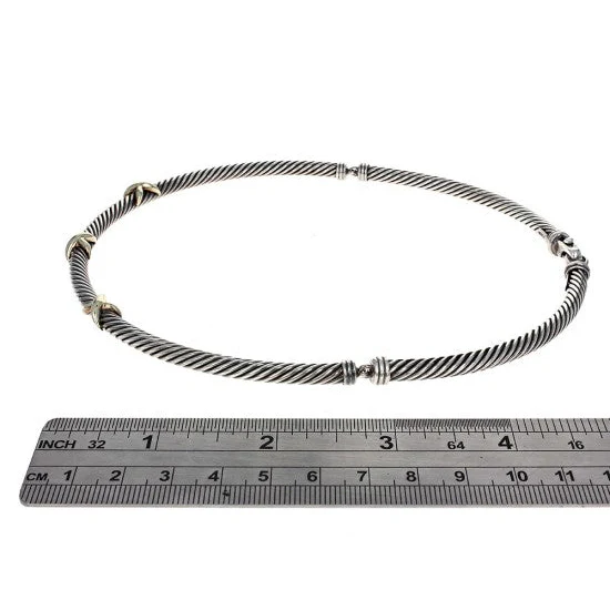 David Yurman Silver and Gold Triple X Cable Collar Necklace - Image 4