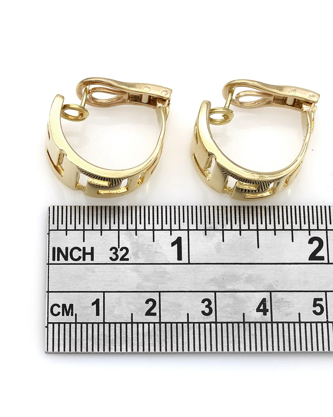 Descending Greek Key Half Hoop Earrings - Image 3