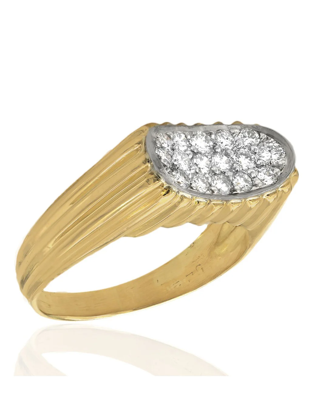 Diamond Concave Fluted Ring in Gold and Platinum