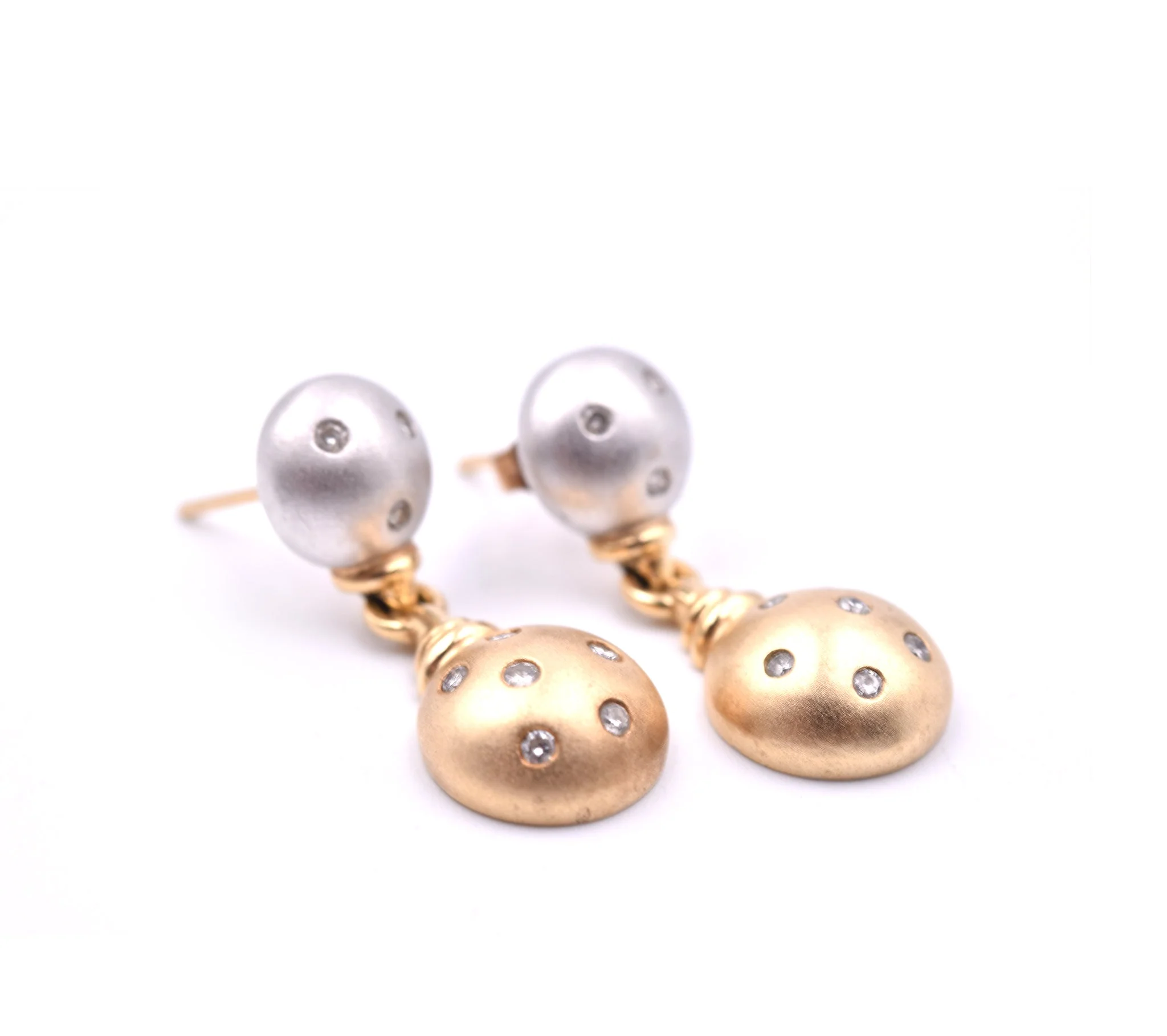 Diamond 14k Yellow and White Gold Ball Earrings - Image 2