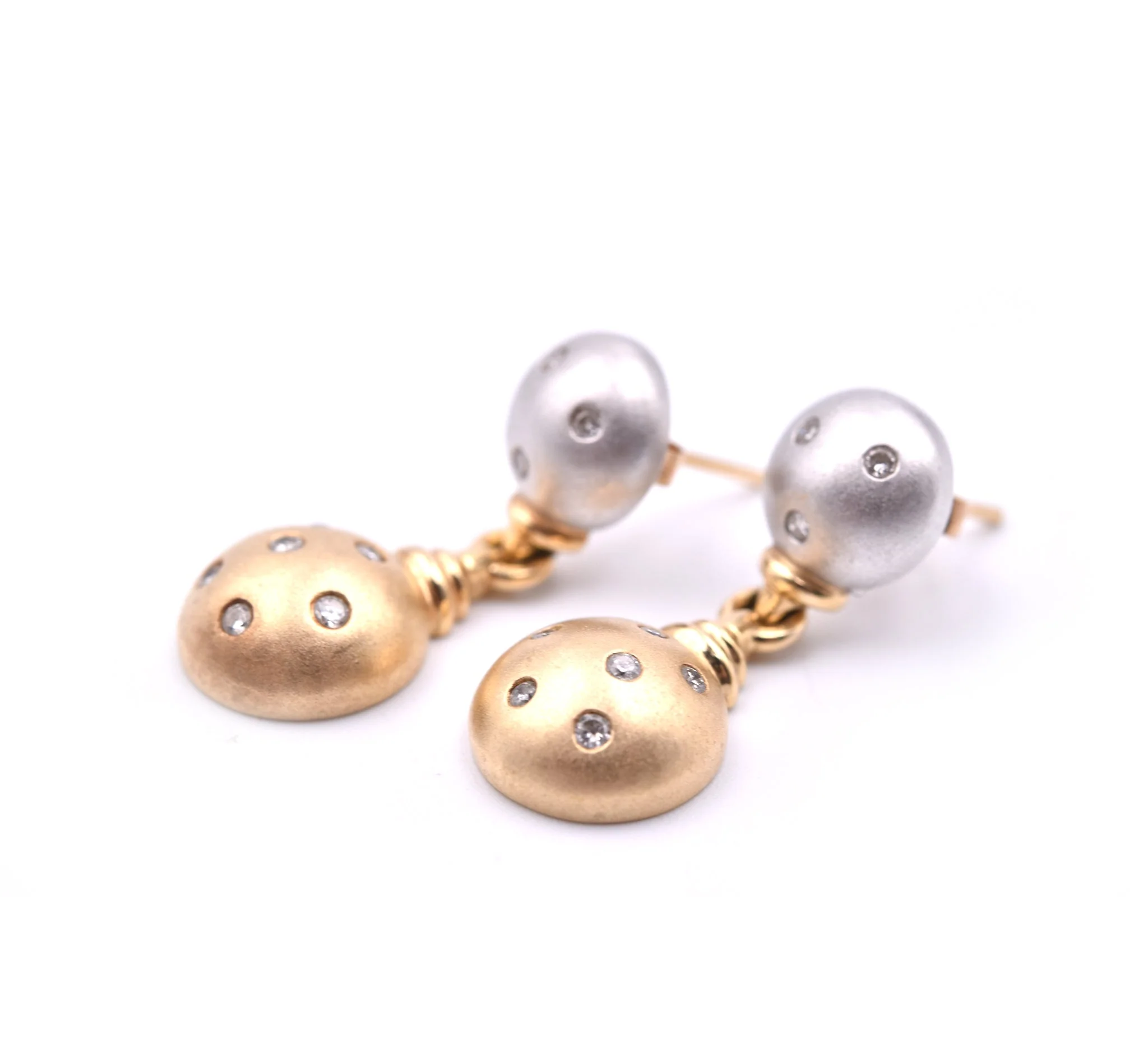 Diamond 14k Yellow and White Gold Ball Earrings - Image 3