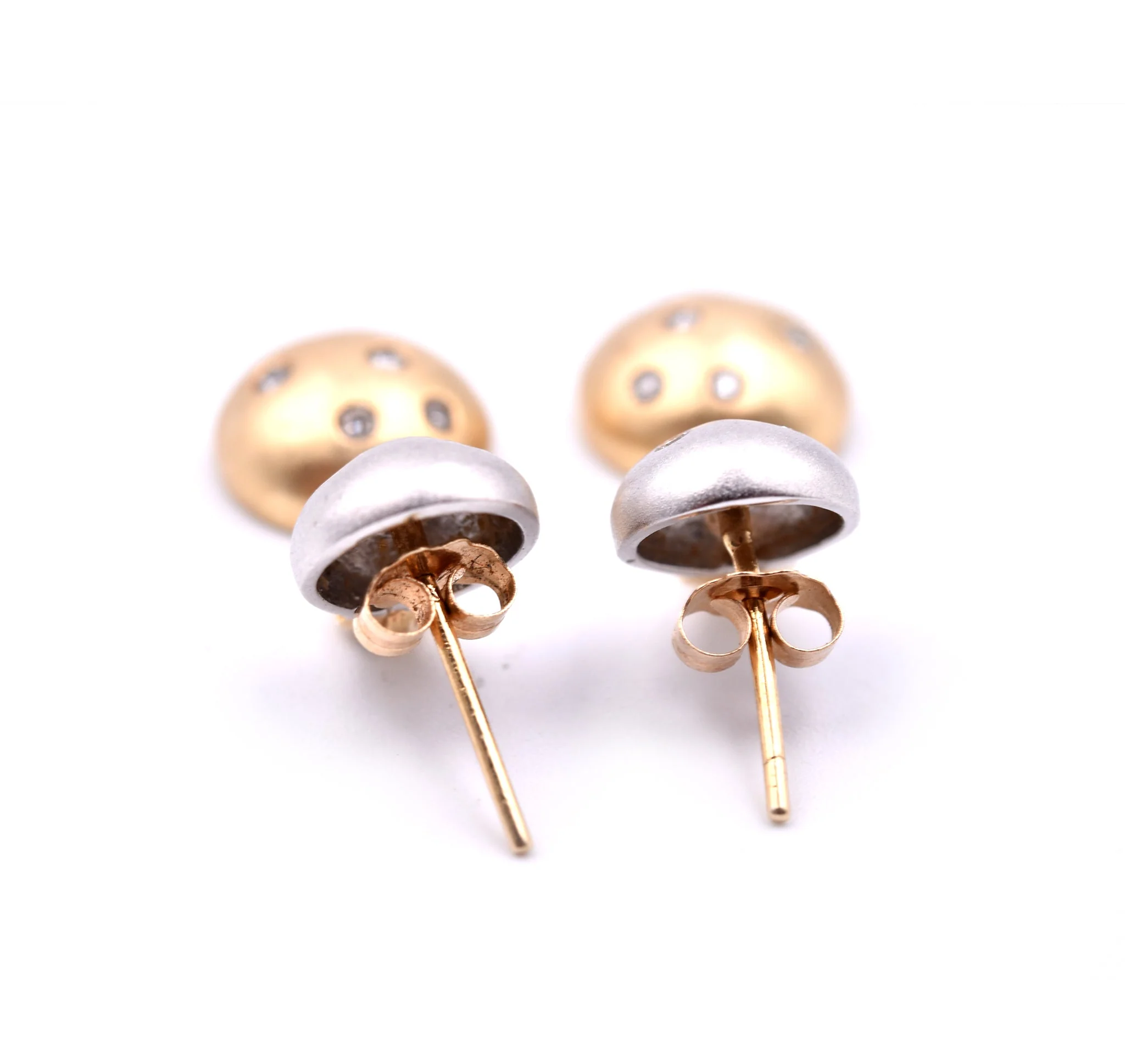 Diamond 14k Yellow and White Gold Ball Earrings - Image 4