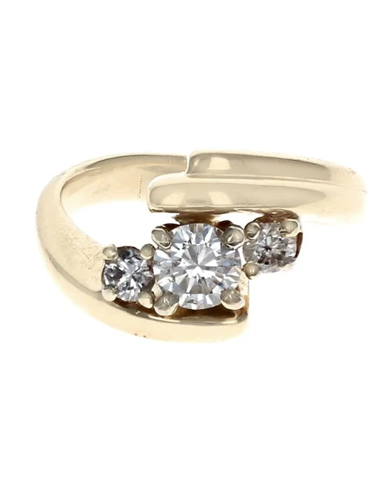 Diamond 3 Stone Bypass Ring in Yellow Gold - Image 2