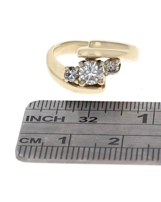 Diamond 3 Stone Bypass Ring in Yellow Gold - Image 3