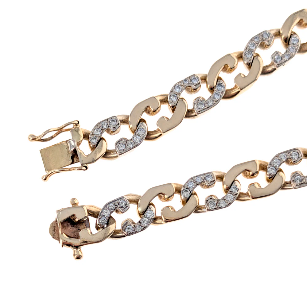 Diamond Anchor Link Bracelet in Yellow and white Gold - Image 2