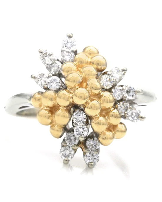 Diamond and Bead Cluster Ring in Gold - Image 2
