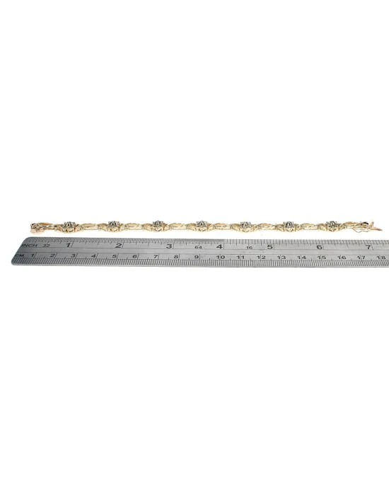 Diamond and Blue Sapphire Crossover Flower Link Bracelet in White Gold - Image 3