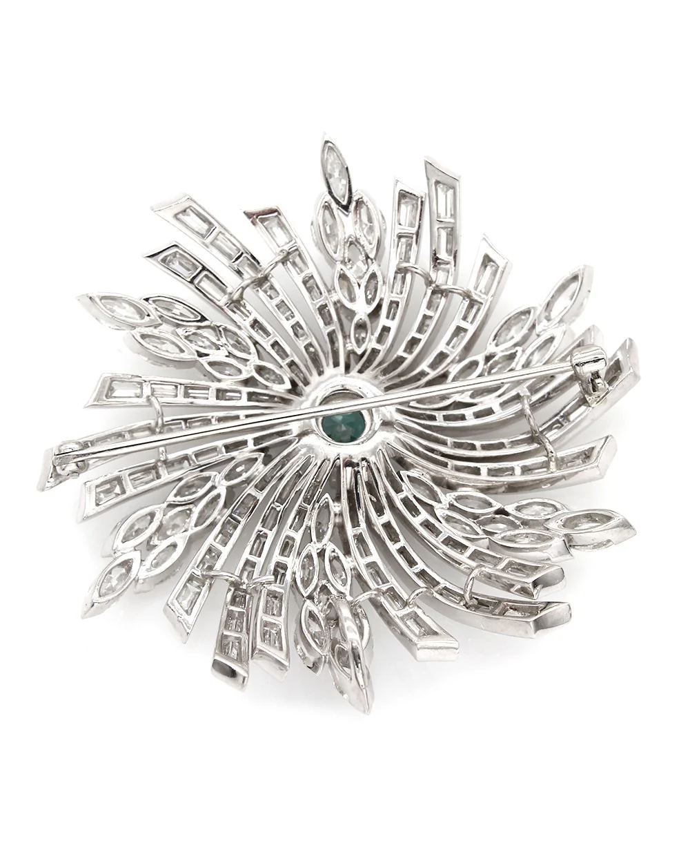 Diamond and Blue Zircon Brooch Pin in Platinum - Image 2