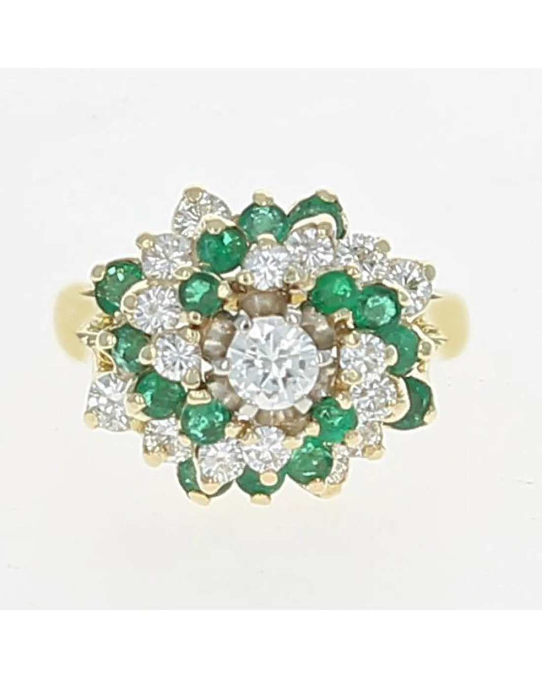 Diamond and Emerald Pinwheel Dome Ring in Yellow Gold - Image 2