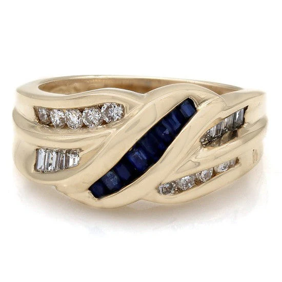 14K Yellow Gold Diamond and Blue Sapphire Crossover Ring - Image 2