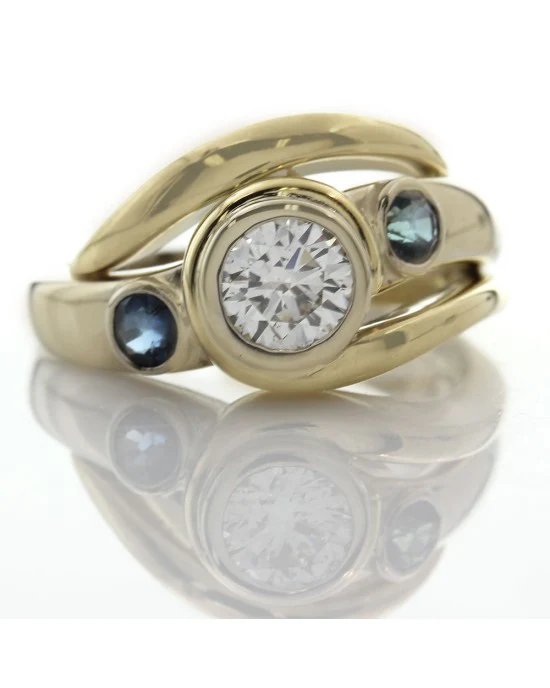Diamond and Sapphire Fashion Ring in Yellow and White Gold - Image 2