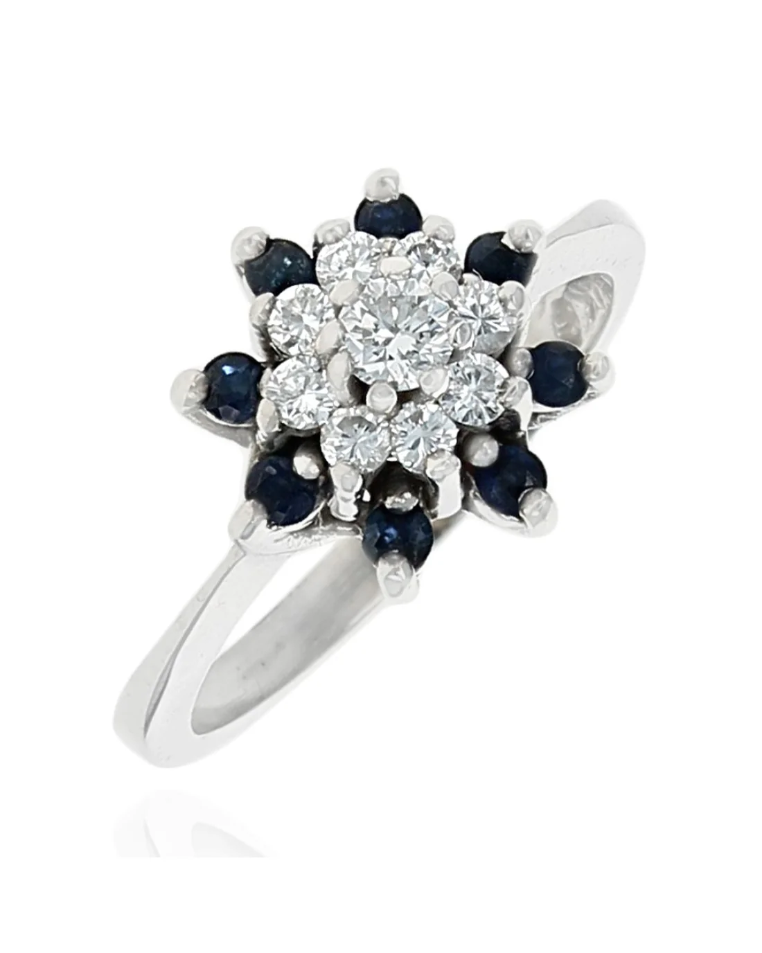 Diamond and Sapphire Halo Ring in Gold