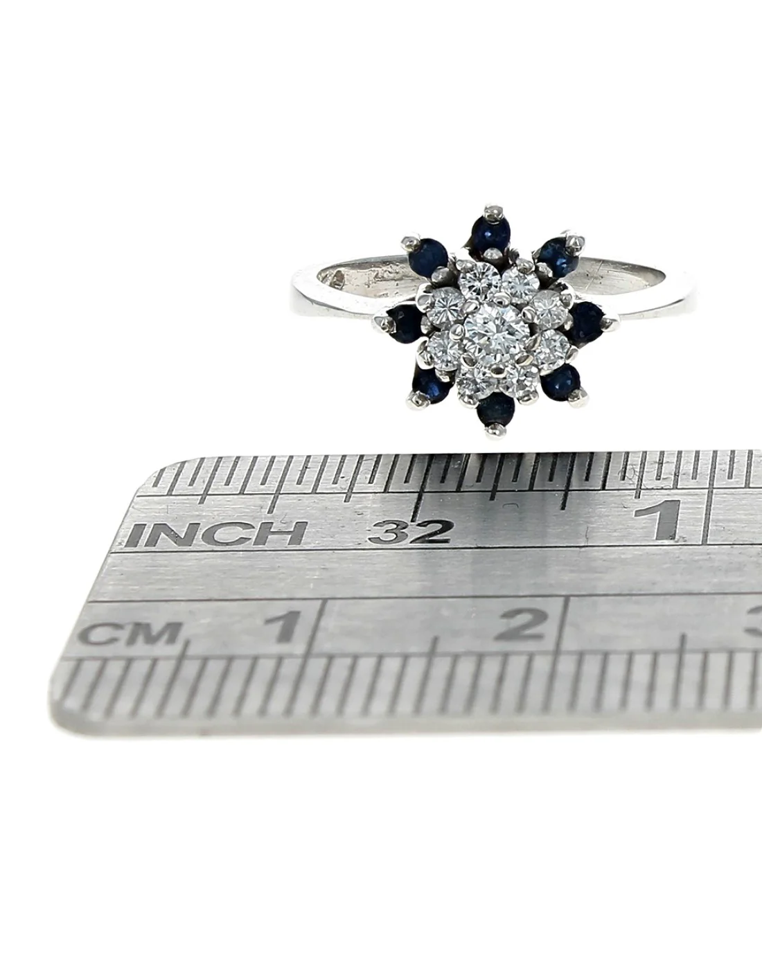 Diamond and Sapphire Halo Ring in Gold - Image 3