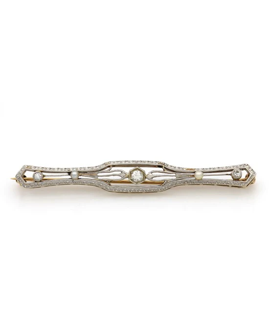 Diamond and Seed Pearl Bar Pin