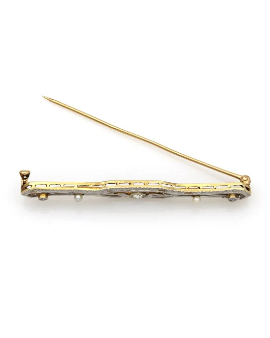 Diamond and Seed Pearl Bar Pin - Image 2